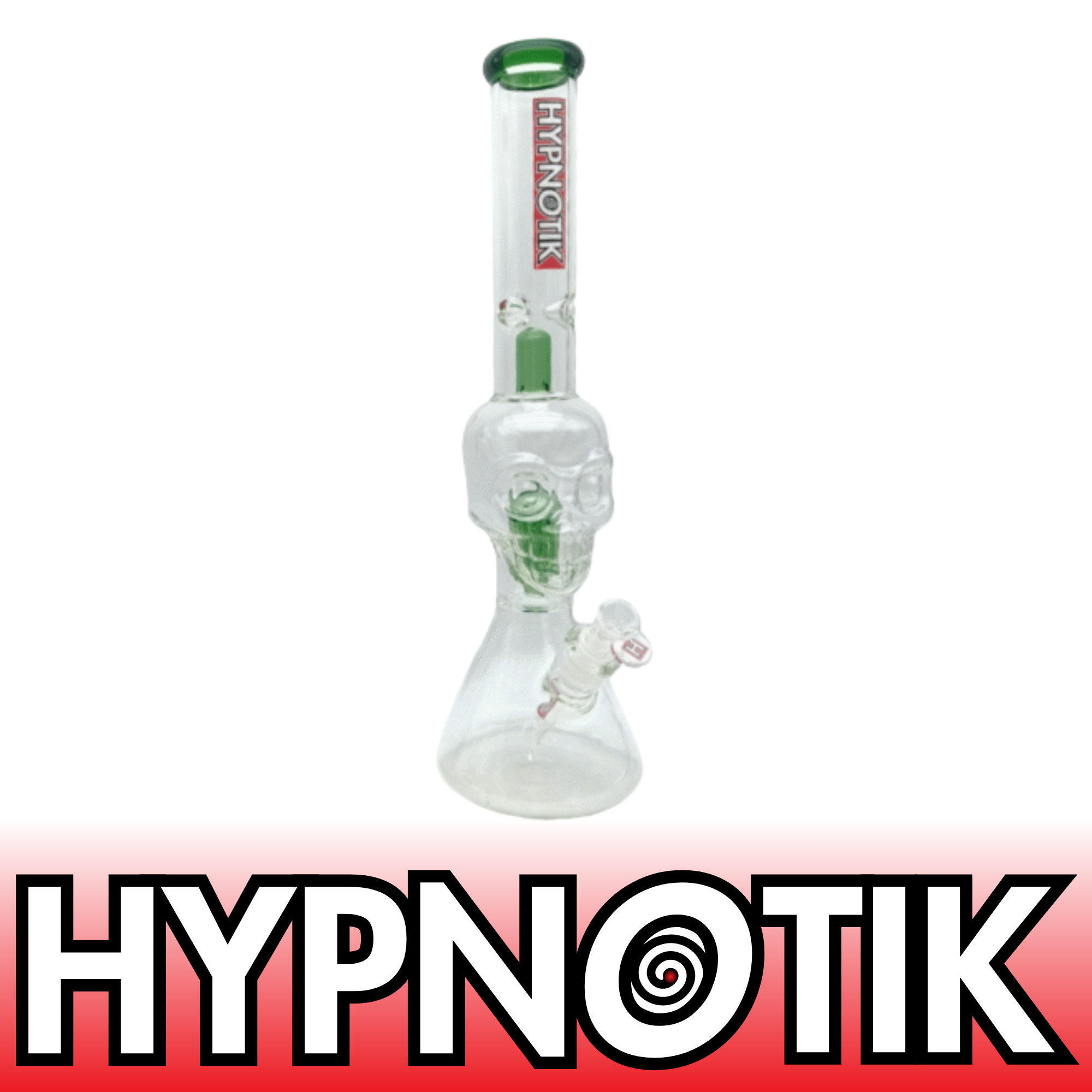 18 INCH HYPNOTIK BEAKER BONG WITH SKULL SHAPED PERK AND SPLASH GUARD - HB008