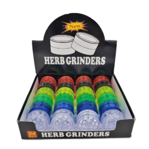 DISPLAY OF 24 40MM PLASTIC GRINDERS. BDL-GRP-108