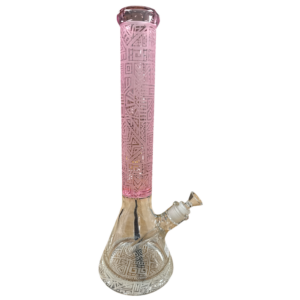 18 INCH 7 MM HEAVY BASE PINK DREAM BONG WITH DEEP PATTERN ENGRAVING - BDL-ARB44-49