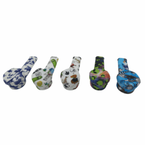 3.5 INCH PRINTED SILICONE PIPES WITH LIDS ASSORTED 12 PCS PER BOX - BDL-SILC-3.5-PRNT